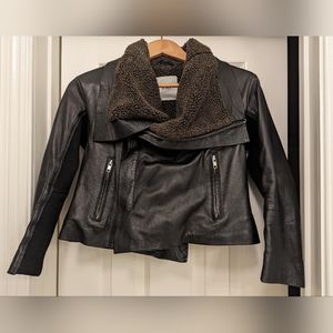 Black Leather Biker Jacket with Fleece Lining